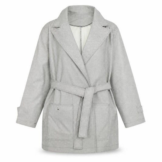Mick Harold Womens White Geometric Rain Coat Coat Size L Tie - Houndstooth