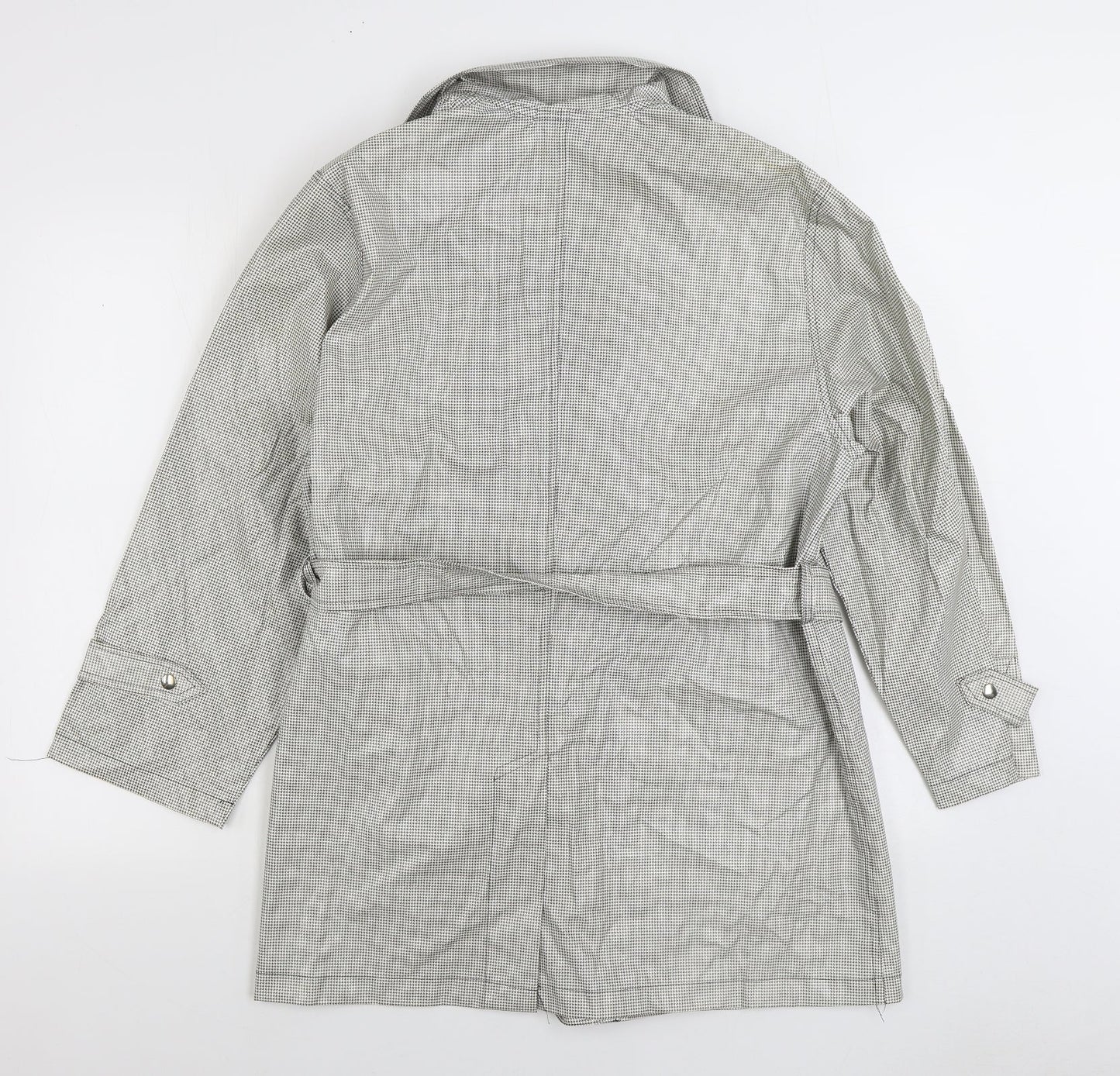 Mick Harold Womens White Geometric Rain Coat Coat Size L Tie - Houndstooth