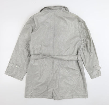 Mick Harold Womens White Geometric Rain Coat Coat Size L Tie - Houndstooth