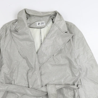 Mick Harold Womens White Geometric Rain Coat Coat Size L Tie - Houndstooth