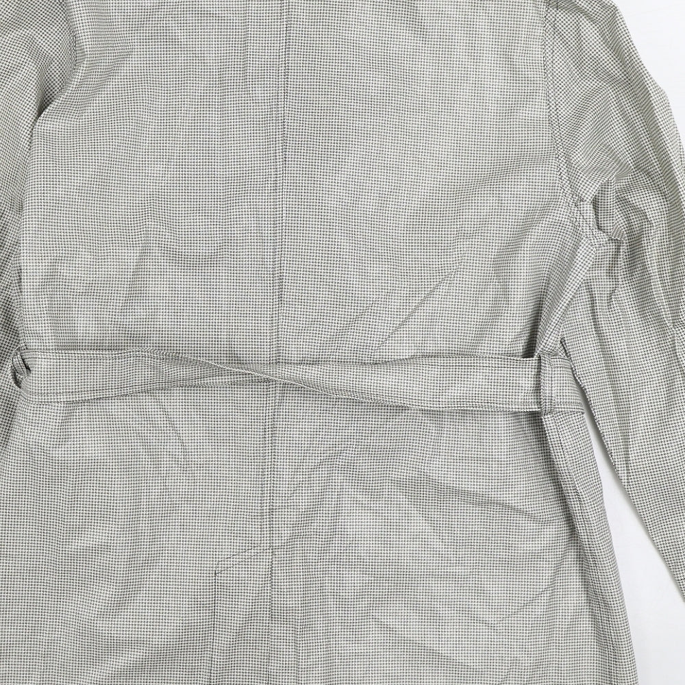 Mick Harold Womens White Geometric Rain Coat Coat Size L Tie - Houndstooth