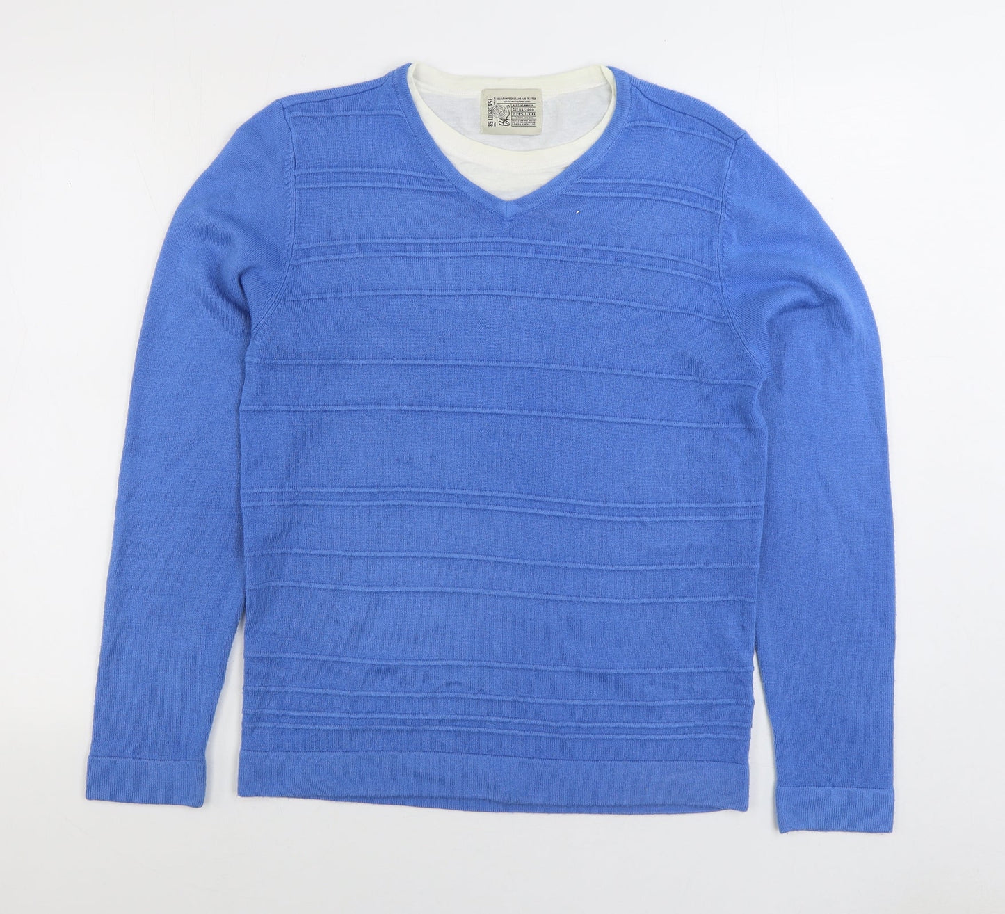 BHS Mens Blue V-Neck Acrylic Pullover Jumper Size S