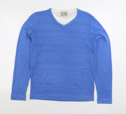 BHS Mens Blue V-Neck Acrylic Pullover Jumper Size S