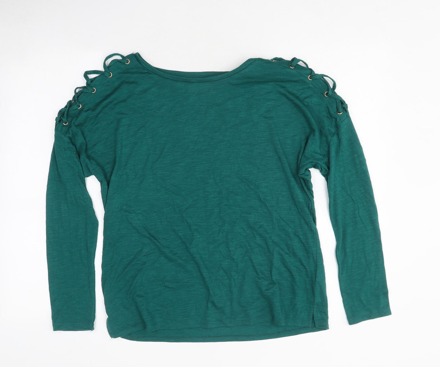 Papaya Womens Green Polyester Basic T-Shirt Size 12 Round Neck - Lace Up