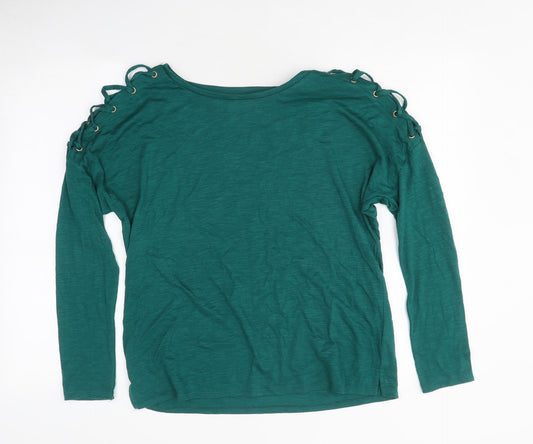 Papaya Womens Green Polyester Basic T-Shirt Size 12 Round Neck - Lace Up