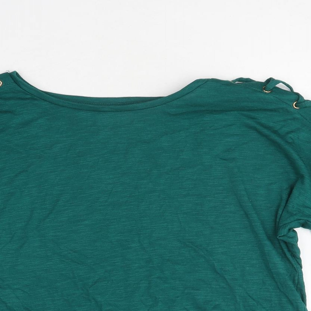 Papaya Womens Green Polyester Basic T-Shirt Size 12 Round Neck - Lace Up