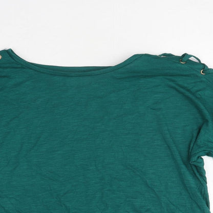 Papaya Womens Green Polyester Basic T-Shirt Size 12 Round Neck - Lace Up