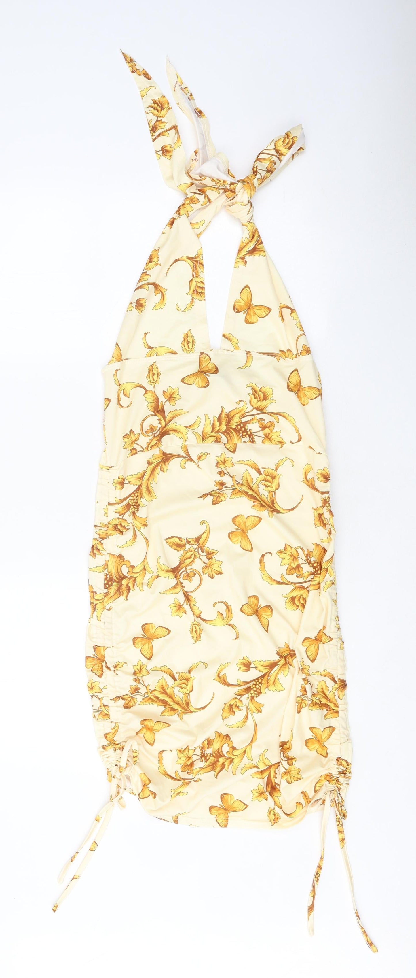 SheIn Womens Yellow Geometric Polyester Bodycon Size M Halter Tie