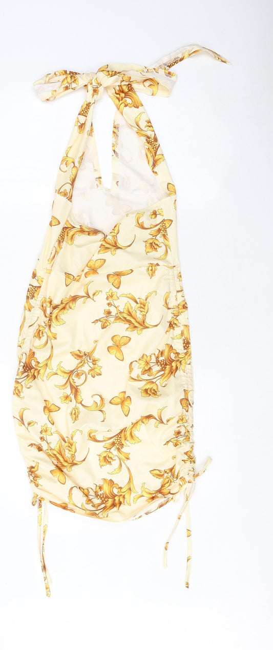 SheIn Womens Yellow Geometric Polyester Bodycon Size M Halter Tie