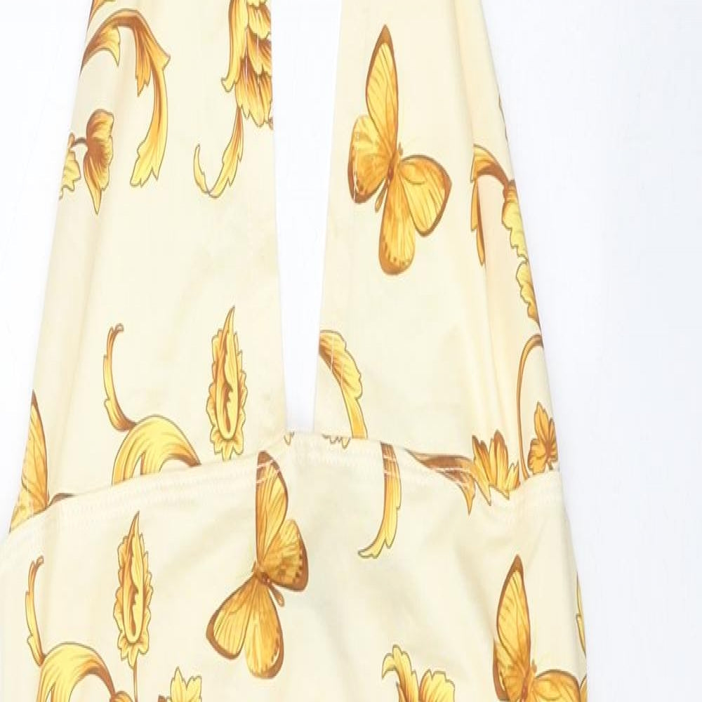 SheIn Womens Yellow Geometric Polyester Bodycon Size M Halter Tie