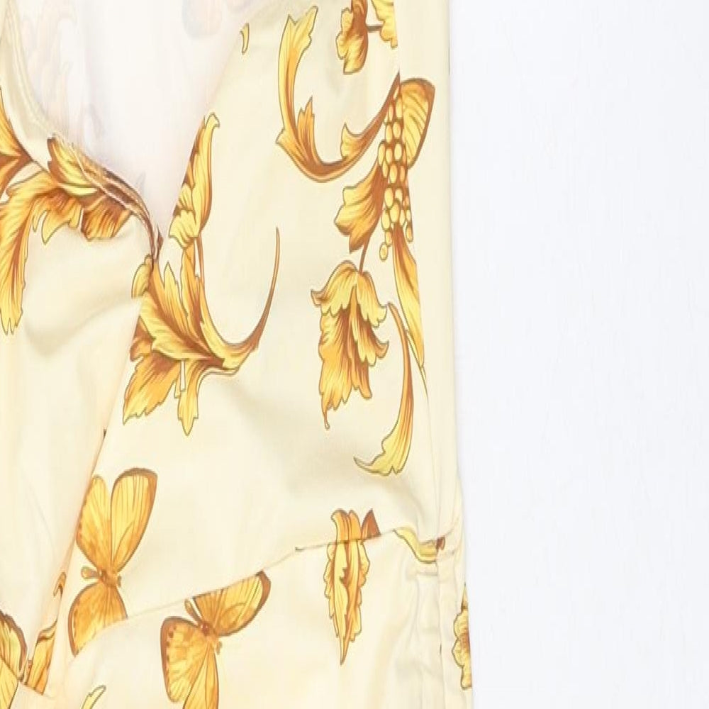 SheIn Womens Yellow Geometric Polyester Bodycon Size M Halter Tie