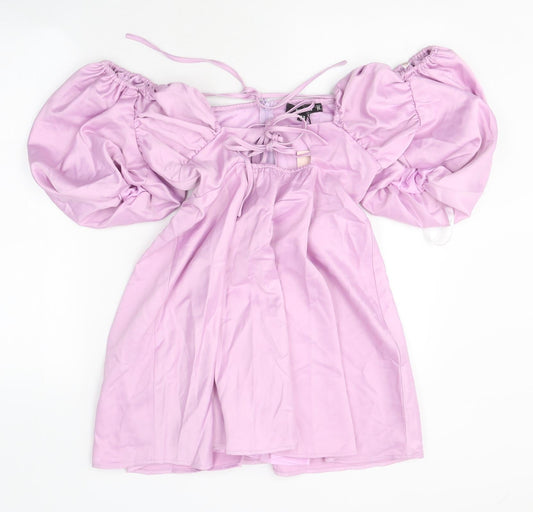 Missguided Womens Purple Polyester Mini Size 10 Off the Shoulder Zip