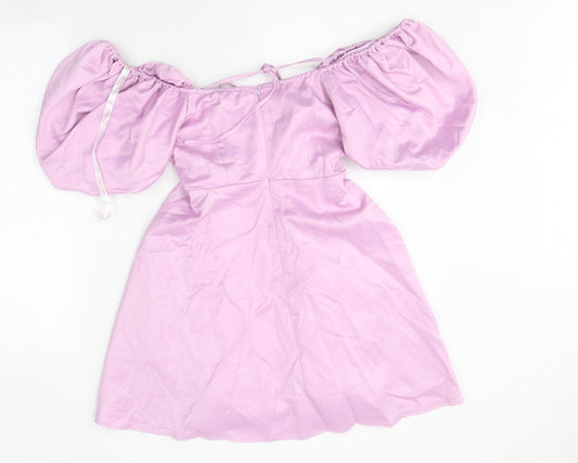 Missguided Womens Purple Polyester Mini Size 10 Off the Shoulder Zip