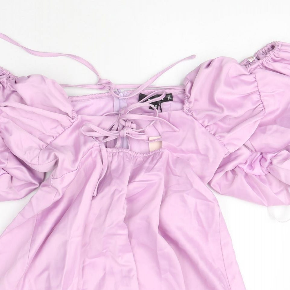 Missguided Womens Purple Polyester Mini Size 10 Off the Shoulder Zip
