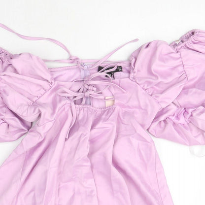 Missguided Womens Purple Polyester Mini Size 10 Off the Shoulder Zip