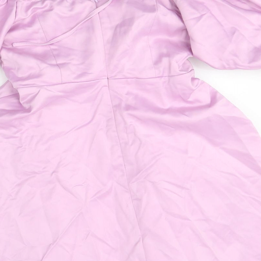 Missguided Womens Purple Polyester Mini Size 10 Off the Shoulder Zip