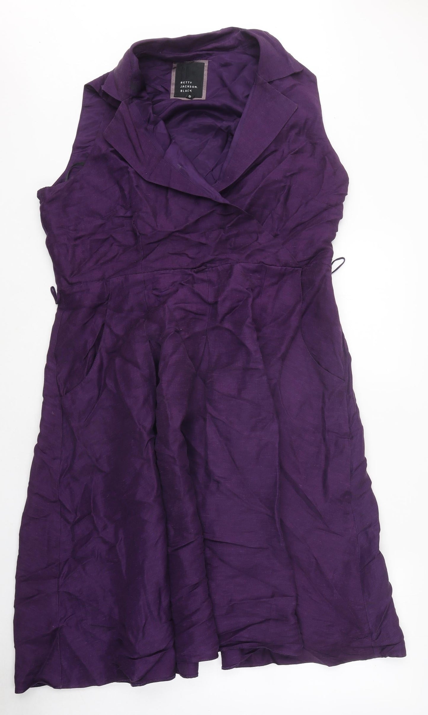 Betty Jackson Black Womens Purple Polyester Shirt Dress V-Neck Zip - Wrap