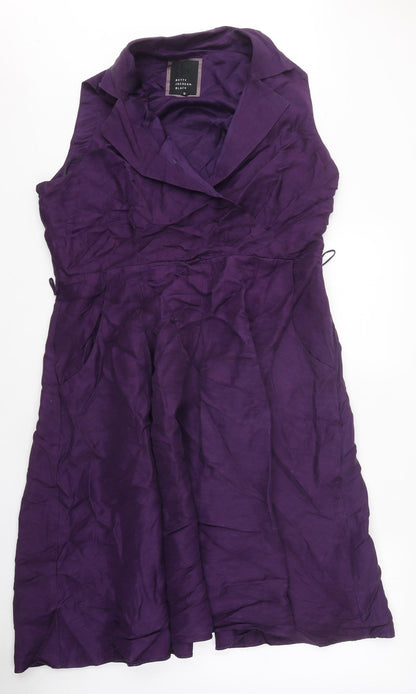 Betty Jackson Black Womens Purple Polyester Shirt Dress V-Neck Zip - Wrap
