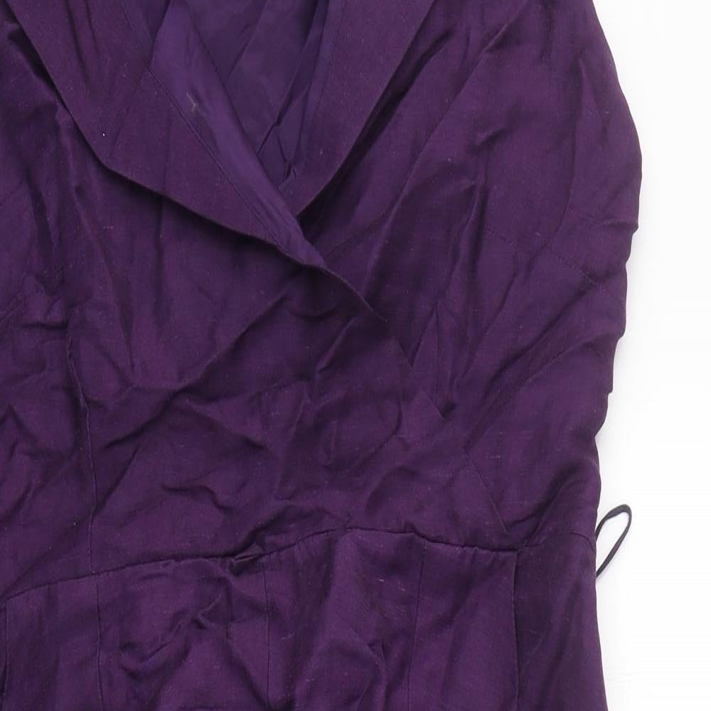 Betty Jackson Black Womens Purple Polyester Shirt Dress V-Neck Zip - Wrap