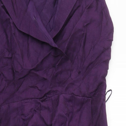 Betty Jackson Black Womens Purple Polyester Shirt Dress V-Neck Zip - Wrap