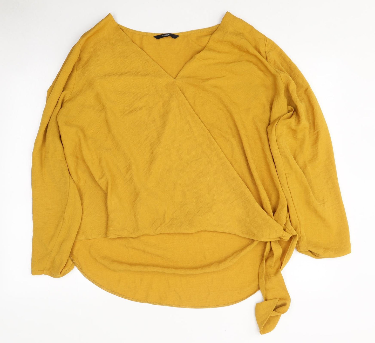 George Womens Yellow Polyester Basic Blouse V-Neck