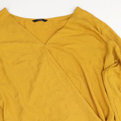 George Womens Yellow Polyester Basic Blouse V-Neck