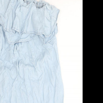 New Look Womens Blue 100% Cotton Mini Size 6 One Shoulder Pullover