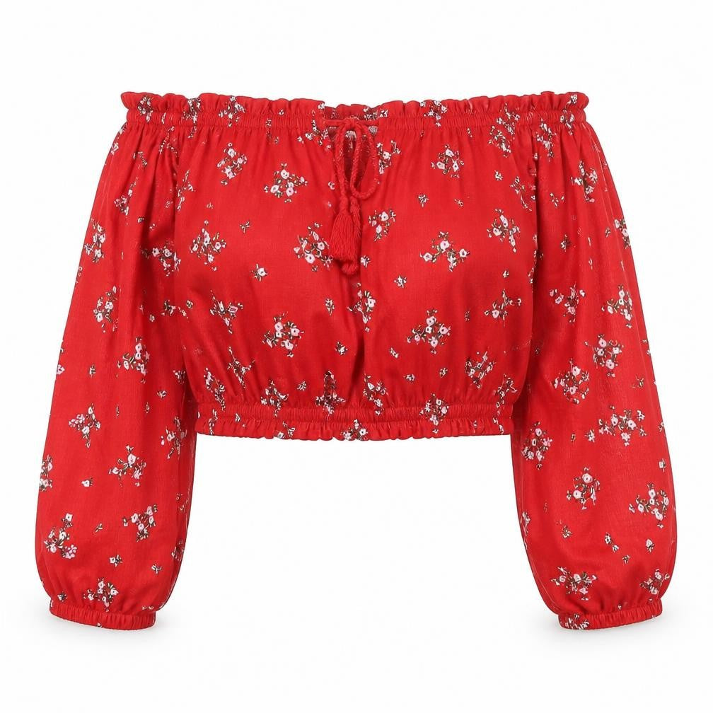 Womens UK Size S Divided Red Cropped Blouse