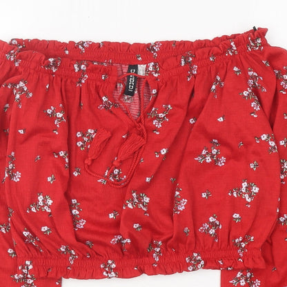 Womens UK Size S Divided Red Cropped Blouse