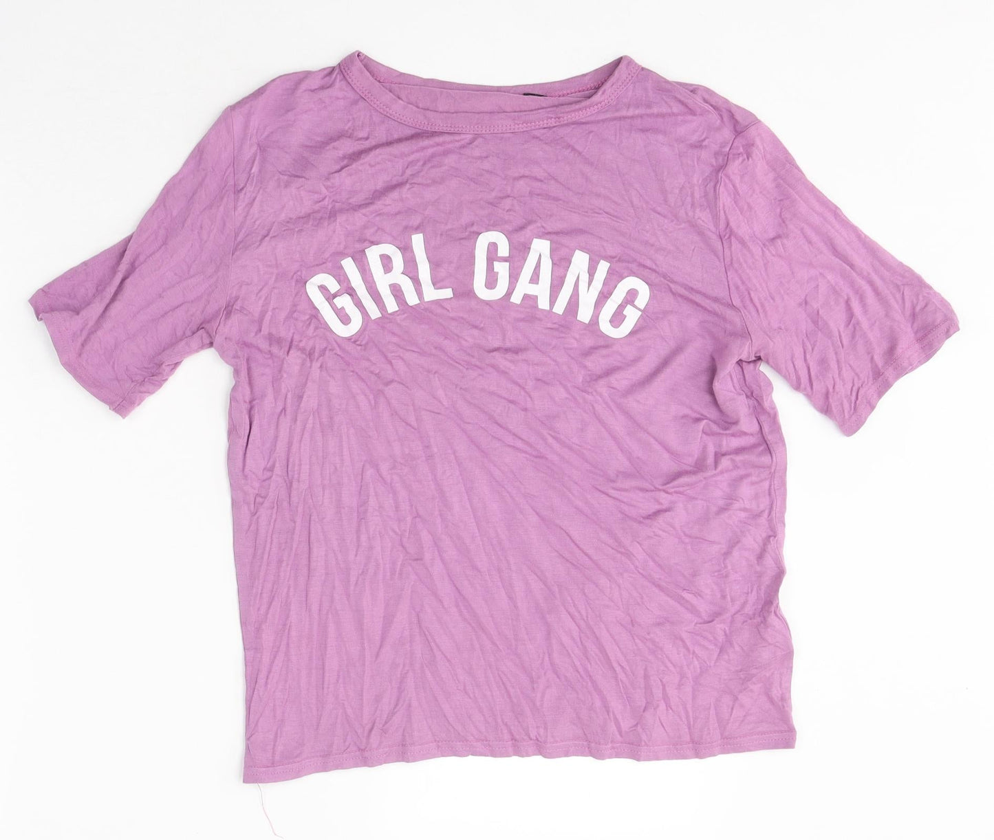 Boohoo Womens Purple Polyester Basic T-Shirt Size S Round Neck - Girl Gang