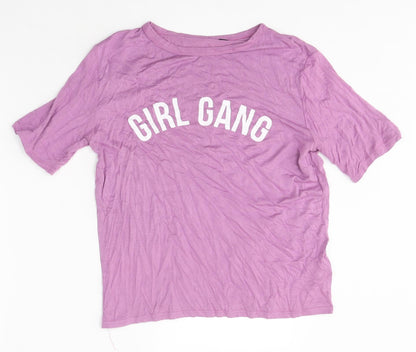 Boohoo Womens Purple Polyester Basic T-Shirt Size S Round Neck - Girl Gang