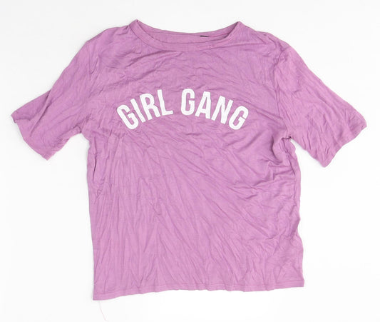 Boohoo Womens Purple Polyester Basic T-Shirt Size S Round Neck - Girl Gang