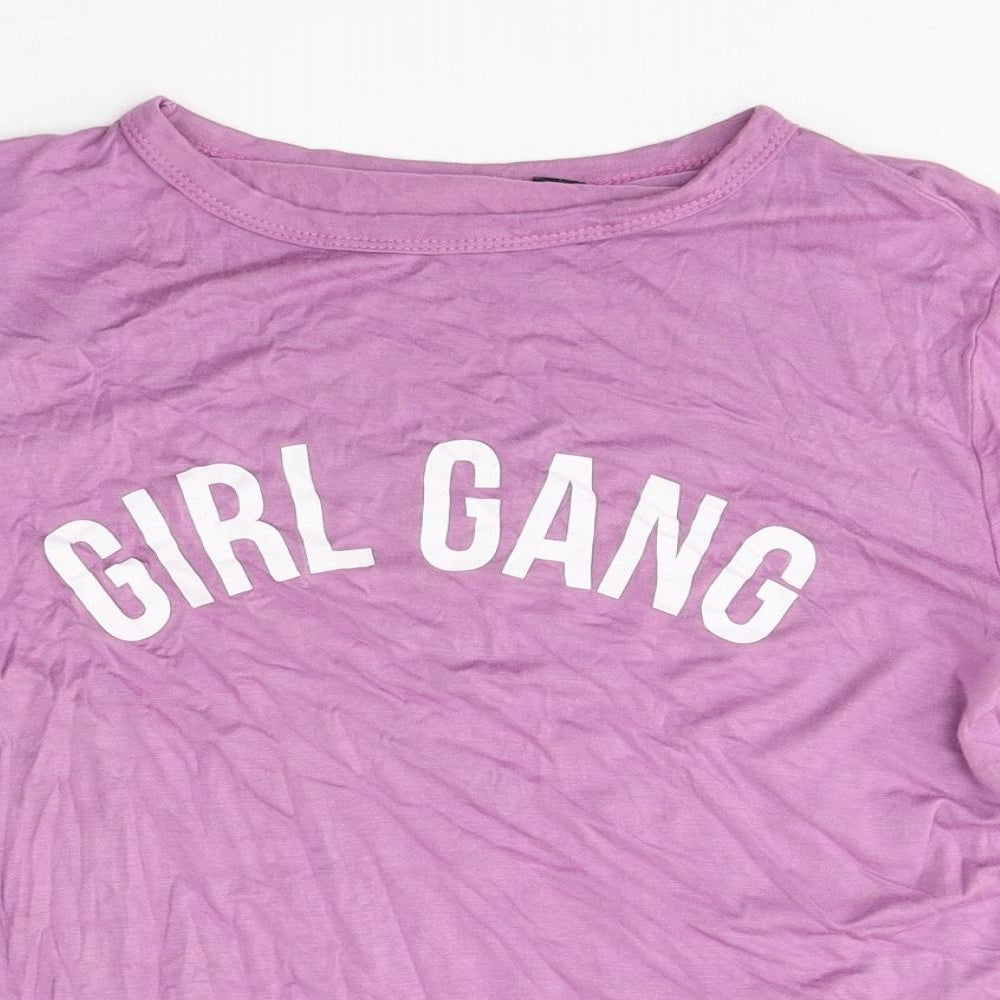 Boohoo Womens Purple Polyester Basic T-Shirt Size S Round Neck - Girl Gang