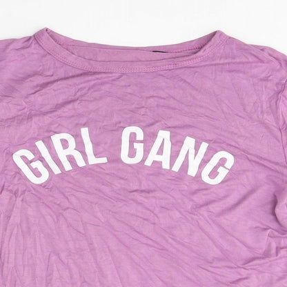 Boohoo Womens Purple Polyester Basic T-Shirt Size S Round Neck - Girl Gang
