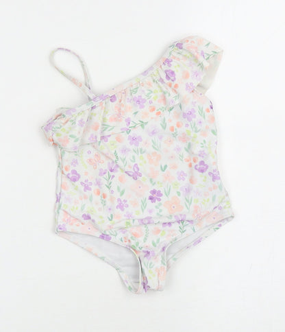 Matalan Girls White Floral Polyester Leotard One-Piece Size 2-3 Years Pullover