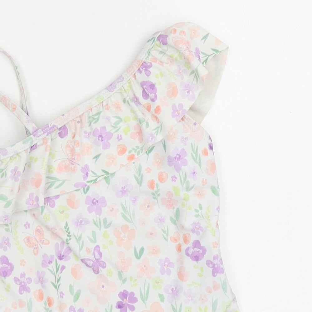 Matalan Girls White Floral Polyester Leotard One-Piece Size 2-3 Years Pullover