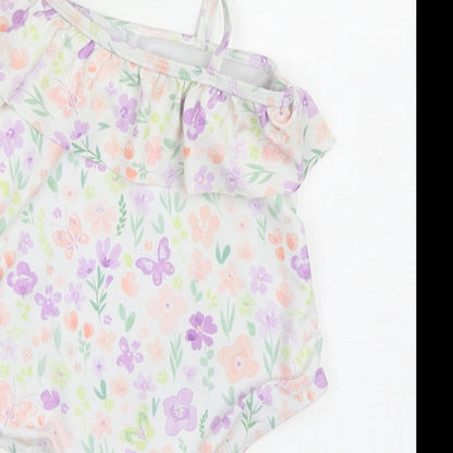 Matalan Girls White Floral Polyester Leotard One-Piece Size 2-3 Years Pullover