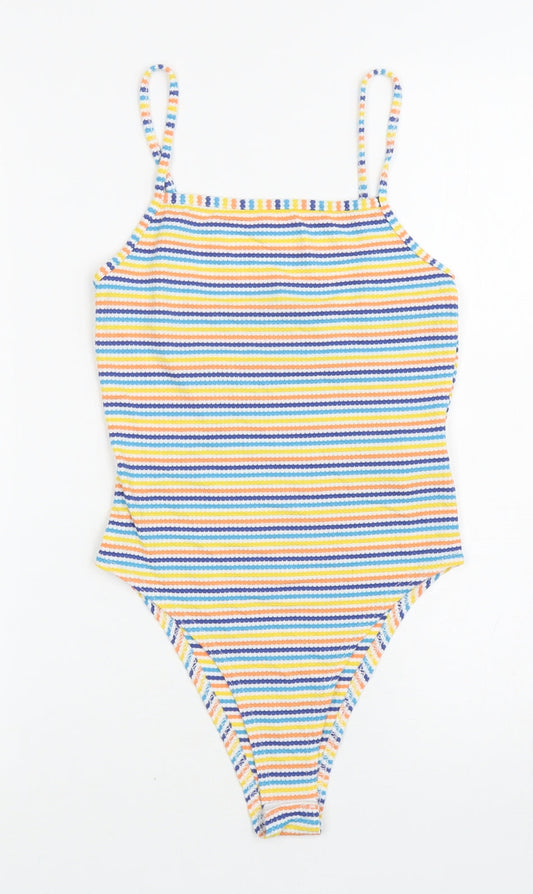 New Look Womens Multicoloured Striped Polyester Leotard One-Piece Size 8 L10 in Snap