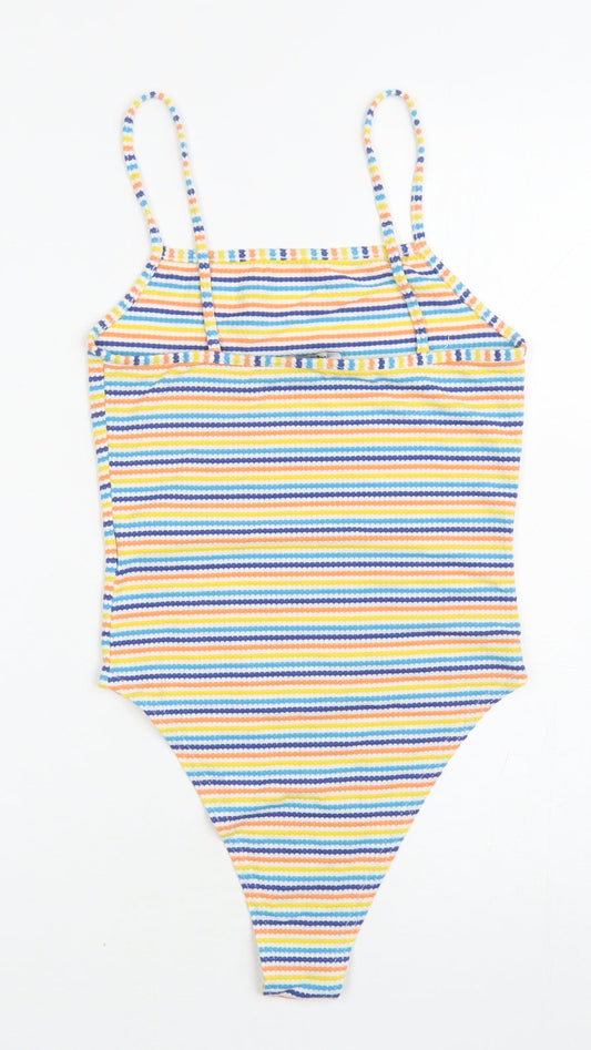 New Look Womens Multicoloured Striped Polyester Leotard One-Piece Size 8 L10 in Snap