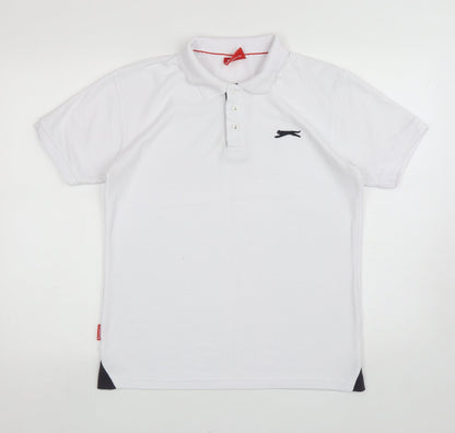 Slazenger Mens White Polyester Polo Size XS Collared Button