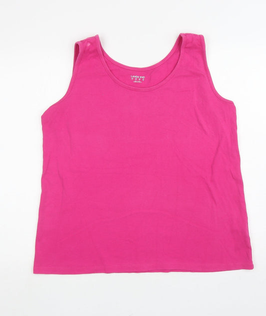 Lands' End Womens Pink Cotton Basic Tank Size XL Scoop Neck