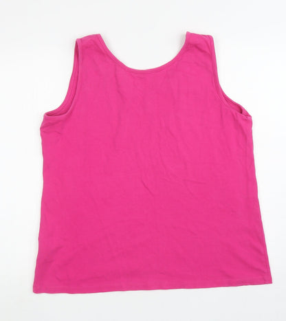 Lands' End Womens Pink Cotton Basic Tank Size XL Scoop Neck