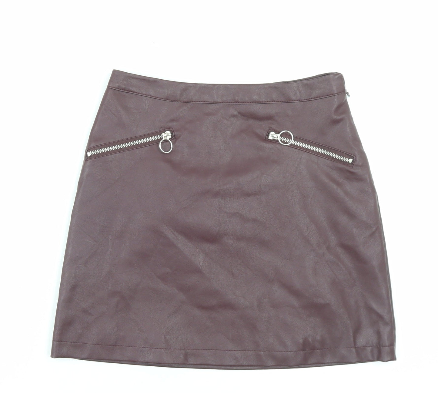 Primark Womens Purple Polyurethane A-Line Skirt Size 8 Zip