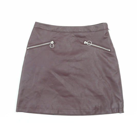 Primark Womens Purple Polyurethane A-Line Skirt Size 8 Zip