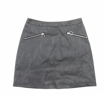 Primark Womens Black Polyurethane A-Line Skirt Size 8 Zip