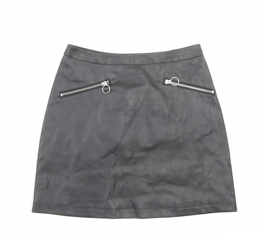 Primark Womens Black Polyurethane A-Line Skirt Size 8 Zip
