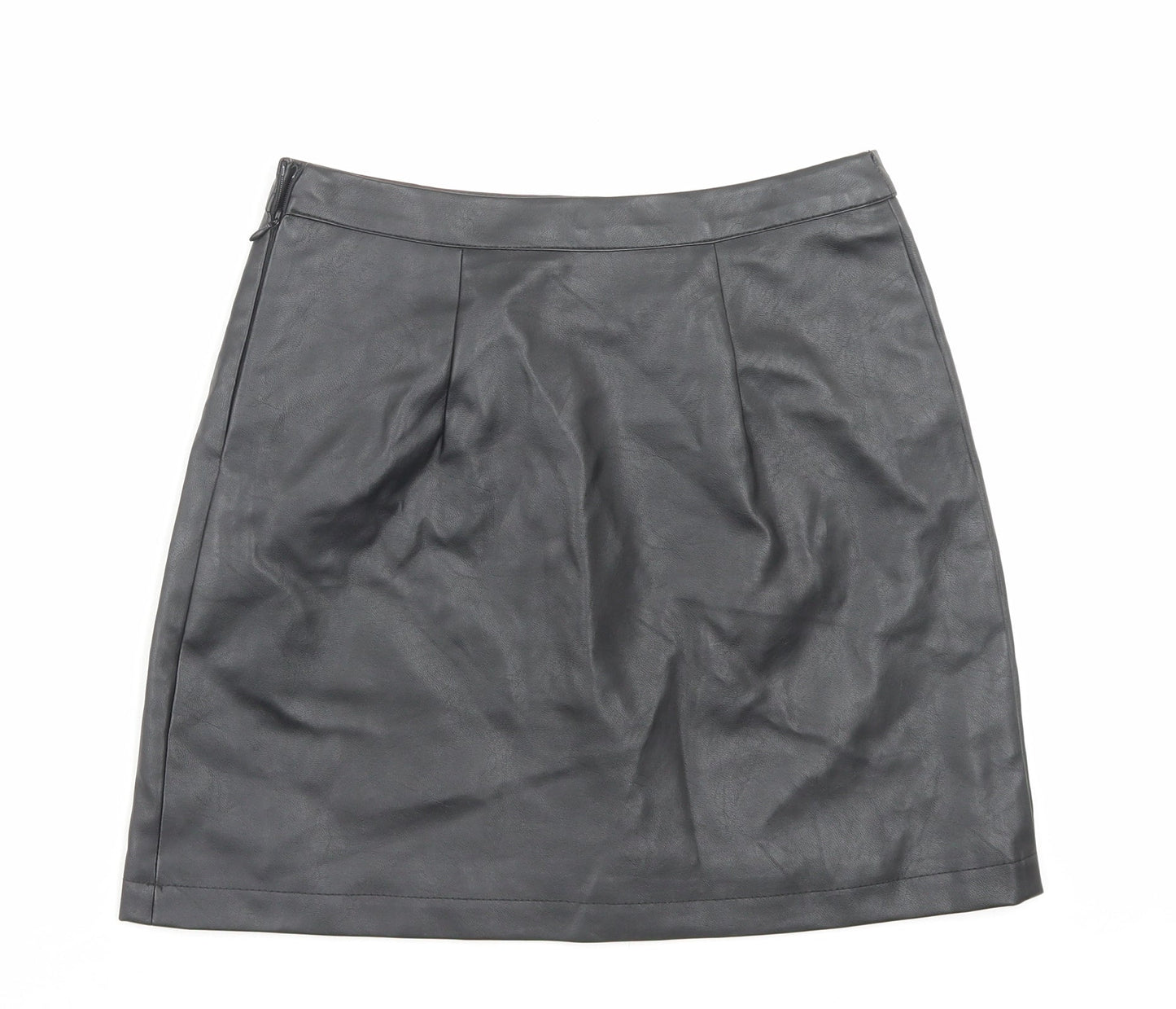 Primark Womens Black Polyurethane A-Line Skirt Size 8 Zip