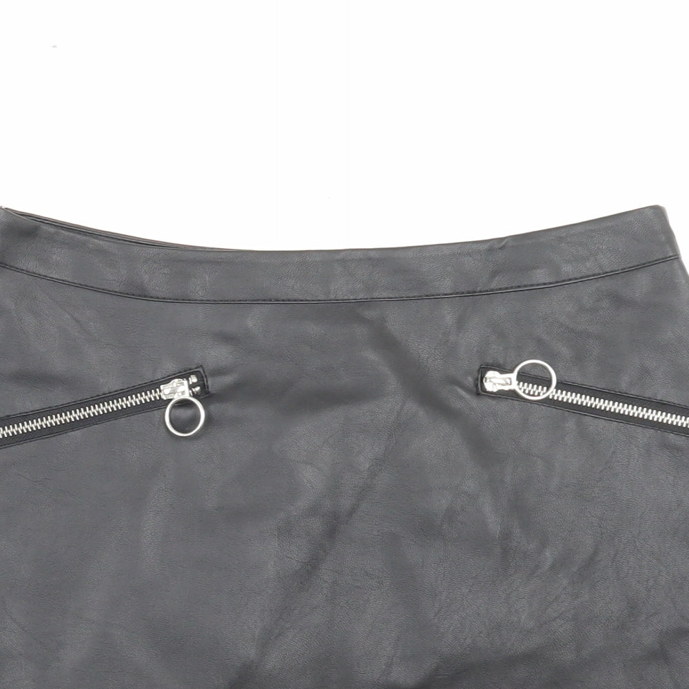 Primark Womens Black Polyurethane A-Line Skirt Size 8 Zip