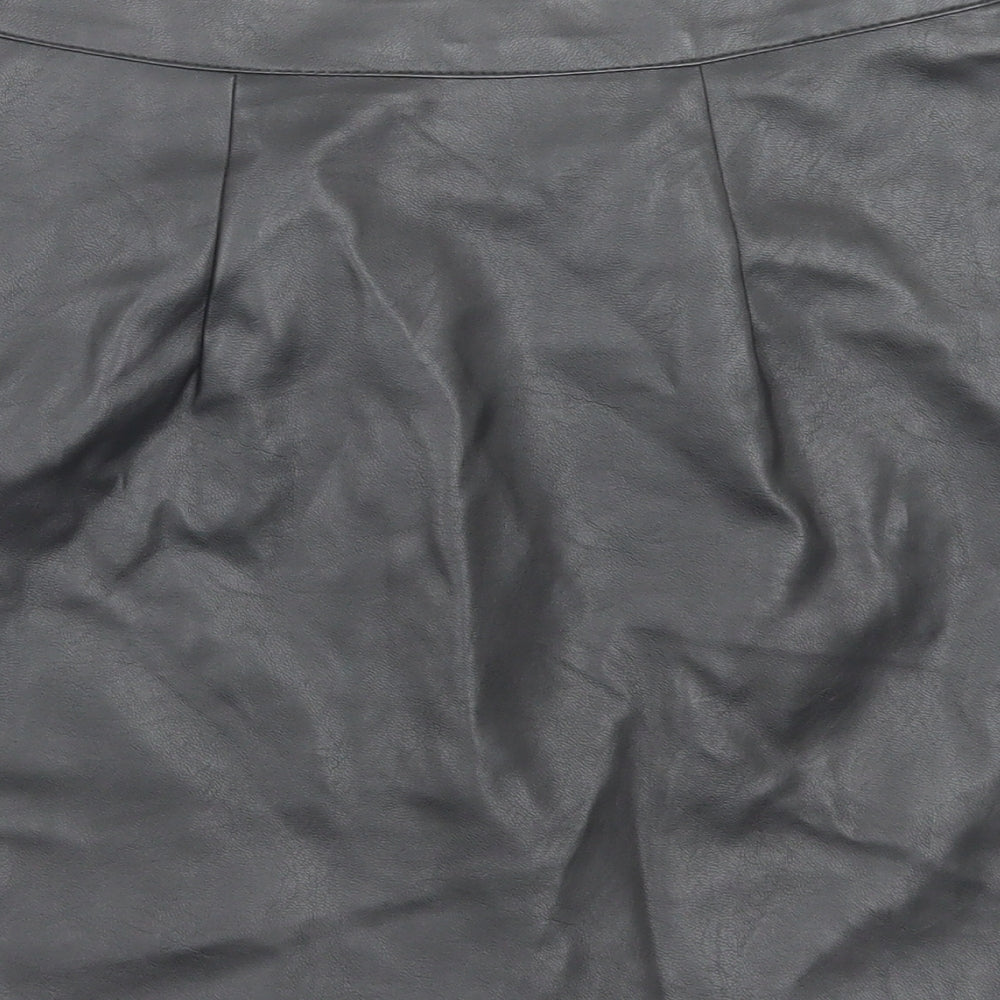 Primark Womens Black Polyurethane A-Line Skirt Size 8 Zip