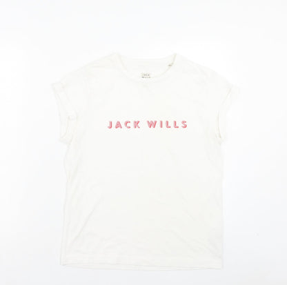 Jack Wills Womens White Polyester Basic T-Shirt Size 6 Crew Neck